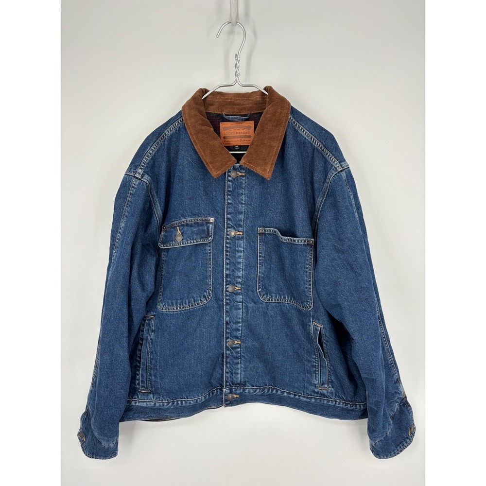 LUCKY BRAND Denim Trucker Jacket Mens XXL Button Up Corduroy Collar - Picture 12 of 15